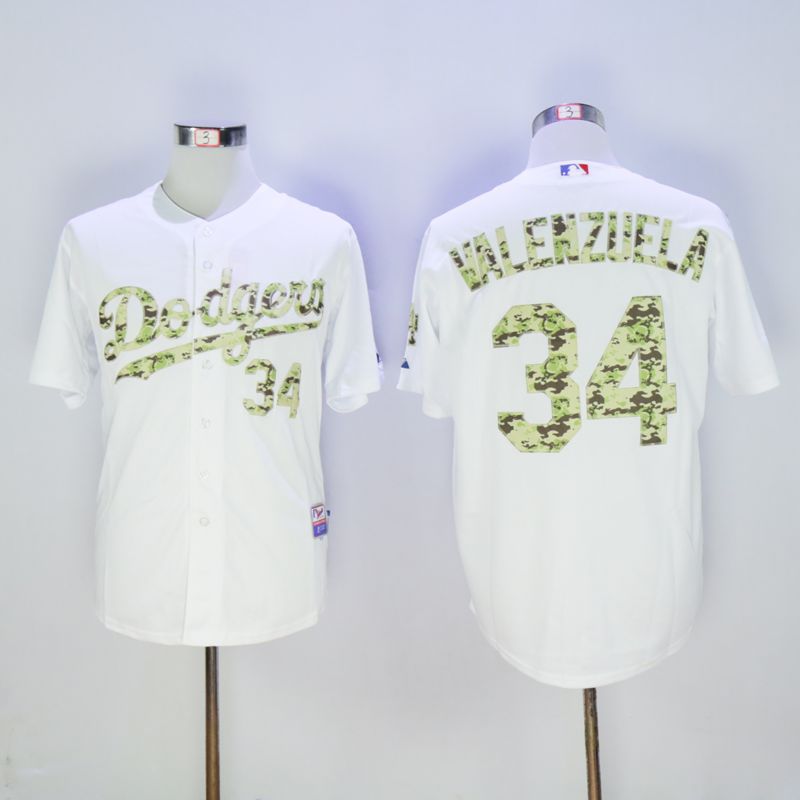 Men Los Angeles Dodgers 34 Valenzuela White Camo MLB Jerseys